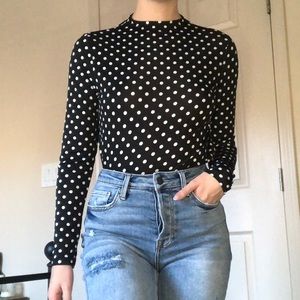 Backless Black and White Polka Dot Long Sleeve Top